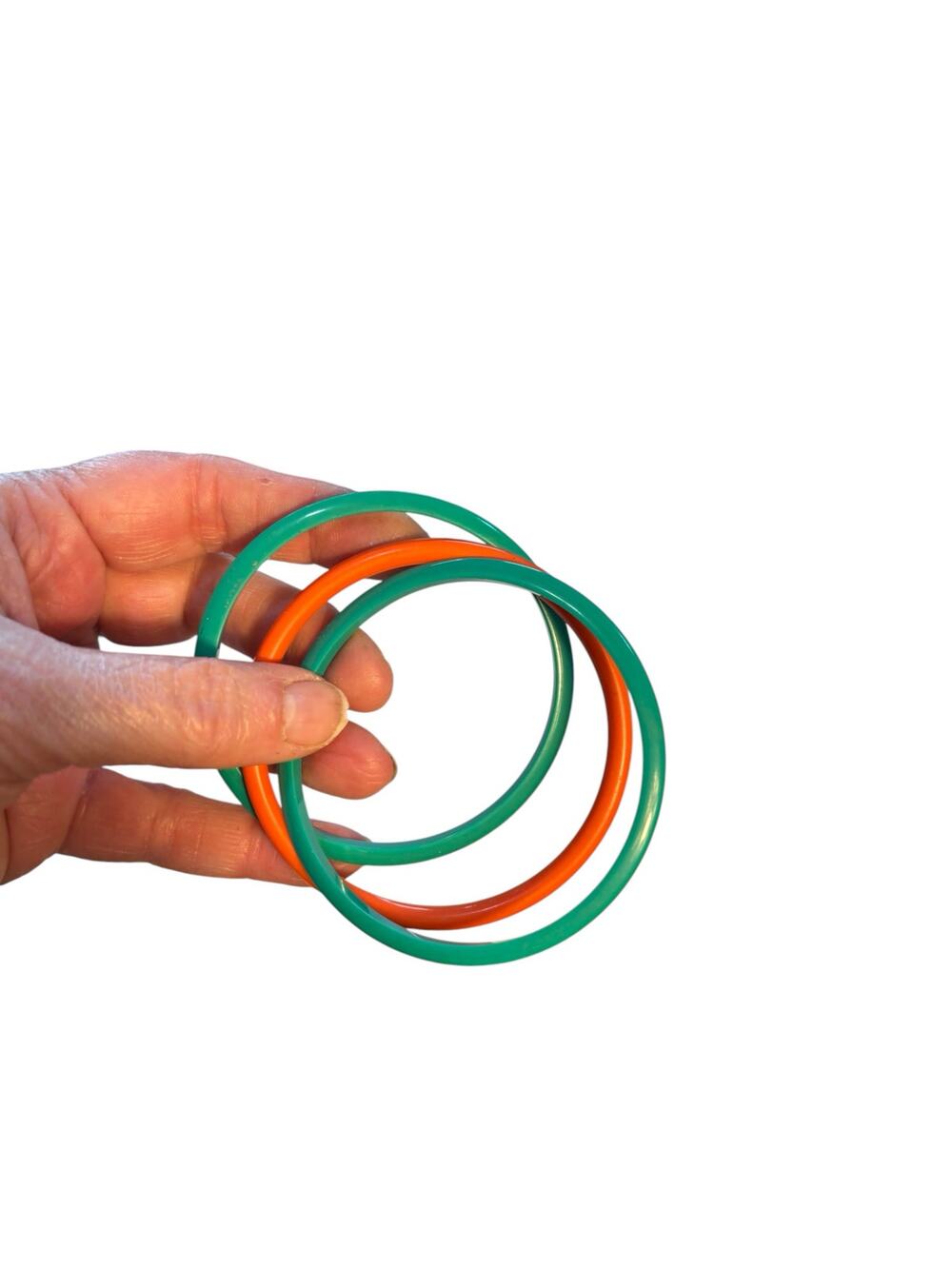 Vintage Lucite Bangle Bracelet Set Green Orange Stack Retro Acrylic Bracelets 8”